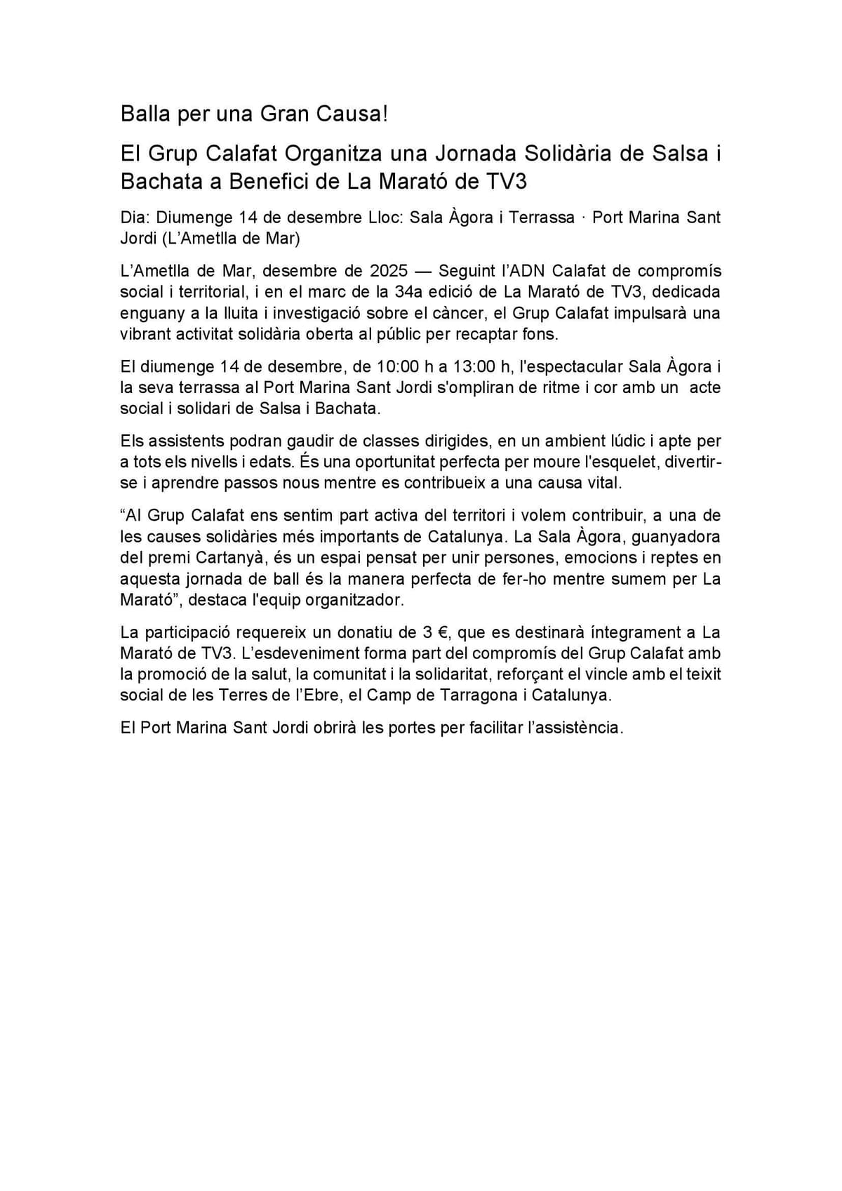 La Marató. Ven a bailar por una buena causa.