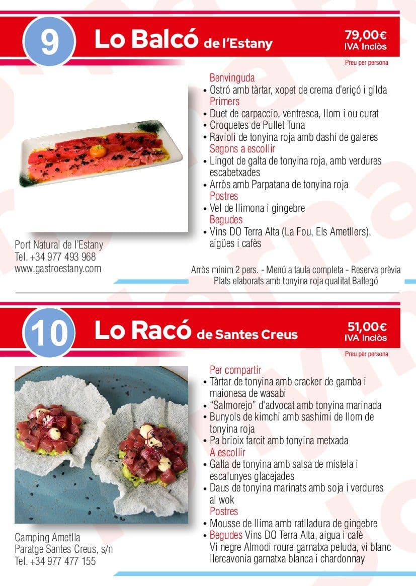 Menús gastronómicos del atún rojo